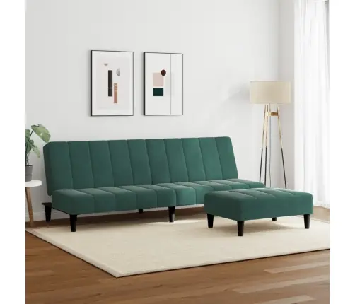 Dvivietė Sofa-Lova Su Pakoja, Tamsiai Žalios Spalvos, Aksomas