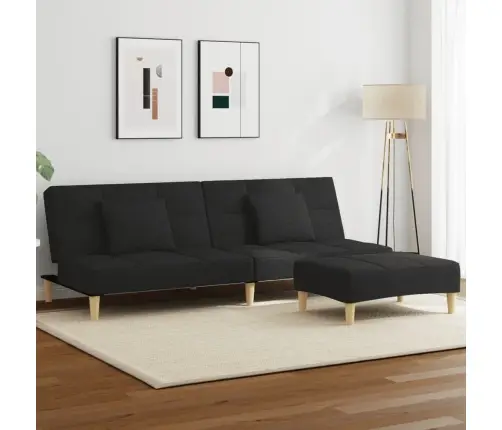 Dvivietė Sofa-Lova Su Pakoja, Juodos Spalvos, Audinys