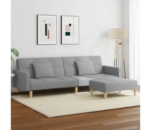 2-Vietīga Dīvāngulta Ar Kāju Balstu, Gaiši Pelēks Audums Vidaxl