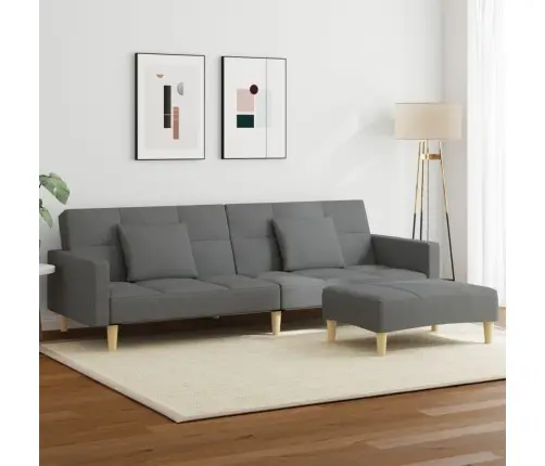 2-Vietīga Dīvāngulta Ar Kāju Balstu, Tumši Pelēks Audums Vidaxl