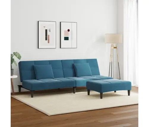 2-Vietīga Dīvāngulta Ar Kāju Balstu, Zils Samts Vidaxl