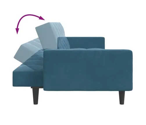 Dvivietė Sofa-Lova Su Pakoja, Mėlynos Spalvos, Aksomas