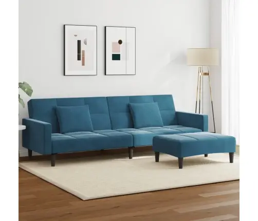 Dvivietė Sofa-Lova Su Pakoja, Mėlynos Spalvos, Aksomas
