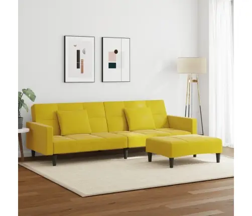 Dvivietė Sofa-Lova Su Pakoja, Geltonos Spalvos, Aksomas