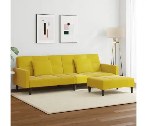 Dvivietė Sofa-Lova Su Pakoja, Geltonos Spalvos, Aksomas