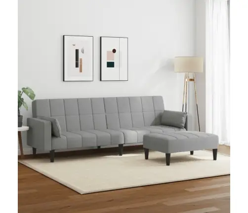 2-Vietīga Dīvāngulta Ar Kāju Balstu, Gaiši Pelēks Audums Vidaxl