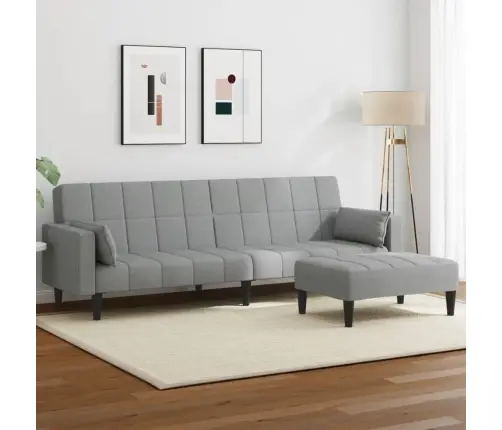 2-Vietīga Dīvāngulta Ar Kāju Balstu, Gaiši Pelēks Audums Vidaxl