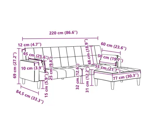 2-Vietīga Dīvāngulta Ar Kāju Balstu, Melns Audums Vidaxl