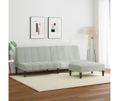 2-Vietīga Dīvāngulta Ar Kāju Balstu, Gaiši Pelēks Samts Vidaxl