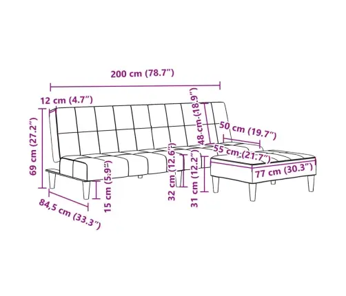 2-Vietīga Dīvāngulta Ar Kāju Balstu, Gaiši Pelēks Samts Vidaxl