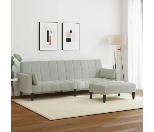 2-Vietīga Dīvāngulta Ar Kāju Balstu, Gaiši Pelēks Samts Vidaxl