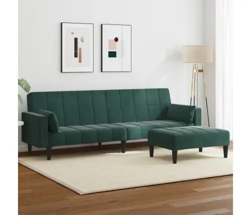 Dvivietė Sofa-Lova Su Pakoja, Tamsiai Žalios Spalvos, Aksomas