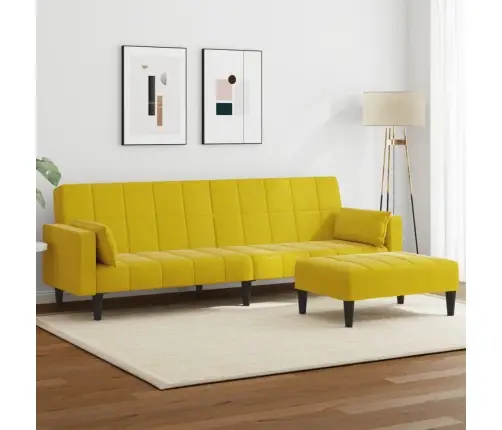 Divvietīga Dīvāngulta Ar Kājsoliņu, Dzeltens Samts Vidaxl