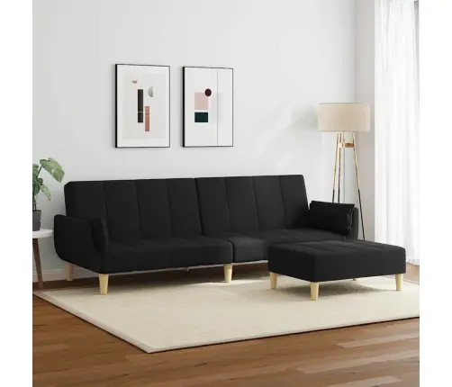 2-Vietīga Dīvāngulta Ar Kāju Balstu, Melns Audums Vidaxl