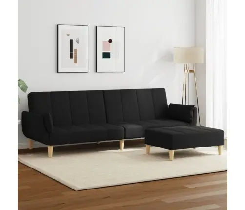 2-Vietīga Dīvāngulta Ar Kāju Balstu, Melns Audums Vidaxl