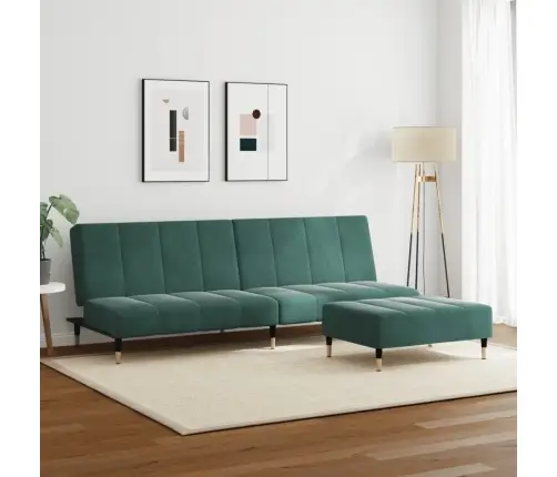 2-Vietīga Dīvāngulta Ar Kāju Balstu, Zaļš Samts Vidaxl