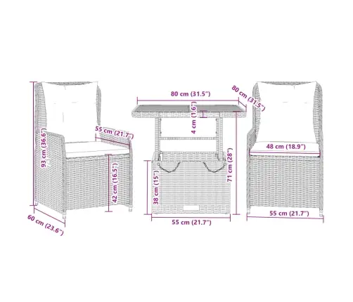 Bistro Komplektas Su Pagalvėlėmis, 3 Dalių, Juodas, Poliratanas