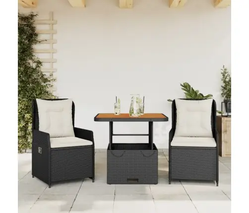 Bistro Komplektas Su Pagalvėlėmis, 3 Dalių, Juodas, Poliratanas