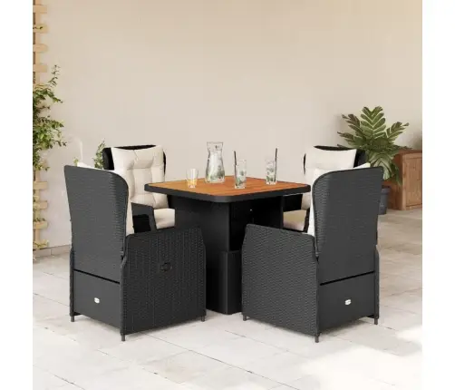 5-Daļīgs Dārza Mēbeļu Komplekts, Matrači, Melna Pe  Rotangpalma Vidaxl