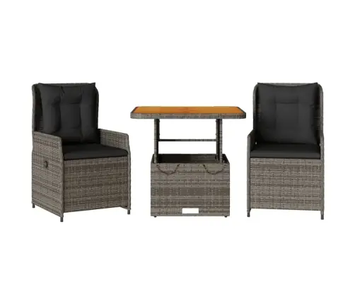 3-Daļīgs Bistro Mēbeļu Komplekts, Matrači,Pelēka Pe Rotangpalma Vidaxl