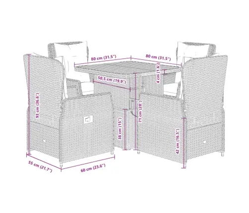 5-Osaline Aiamööbli Komplekt Patjadega, Hall, Polürotang