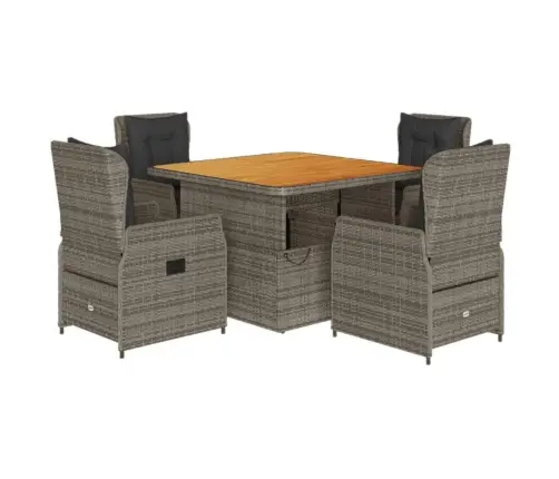 5-Daļīgs Dārza Mēbeļu Komplekts, Matrači, Pelēka Pe Rotangpalma Vidaxl