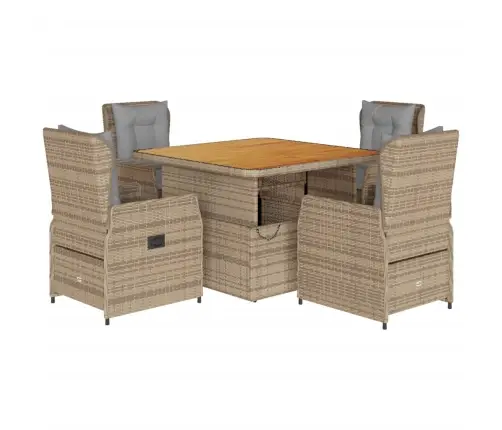 5-Daļīgs Dārza Mēbeļu Komplekts, Matrači, Bēša Pe Rotangpalma Vidaxl