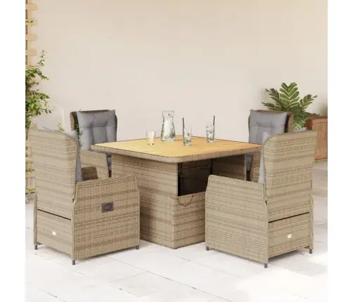 5-Daļīgs Dārza Mēbeļu Komplekts, Matrači, Bēša Pe Rotangpalma Vidaxl