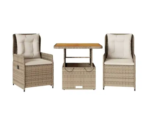 Bistro Komplektas Su Pagalvėlėmis, 3 Dalių, Smėlio, Poliratanas