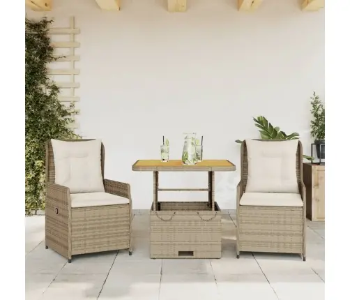 Bistro Komplektas Su Pagalvėlėmis, 3 Dalių, Smėlio, Poliratanas