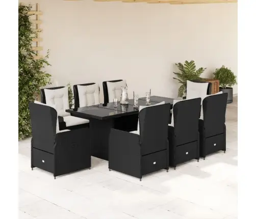 Sodo Komplektas Su Pagalvėlėmis, 9 Dalių, Juodas, Poliratanas