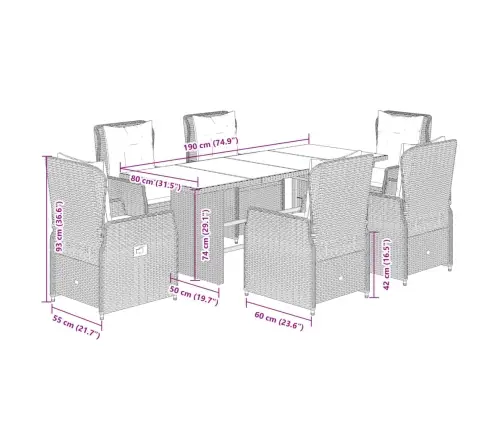 7-Daļīgs Dārza Mēbeļu Komplekts Ar Matračiem, Pe Rotangpalma Vidaxl