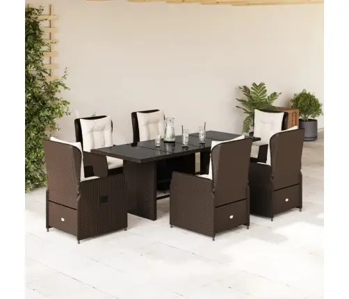 7-Daļīgs Dārza Mēbeļu Komplekts, Matrači, Brūna Pe Rotangpalma Vidaxl