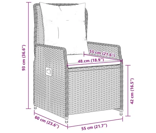 9-Osaline Aia Söögimööbli Komplekt Patjadega, Pruun, Polürotang