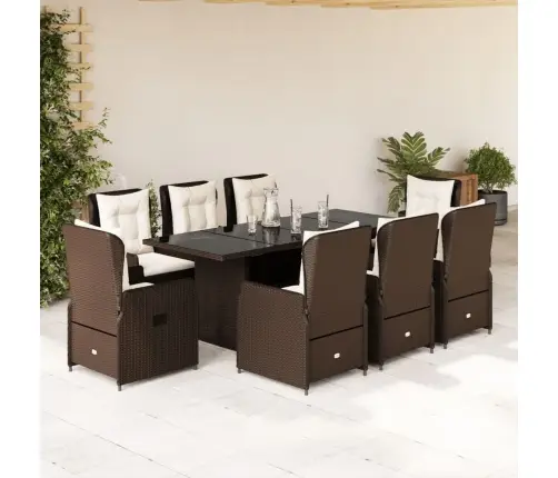 9-Osaline Aia Söögimööbli Komplekt Patjadega, Pruun, Polürotang