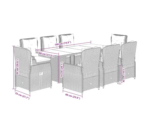 9-Daļīgs Virtuves Mēbeļu Komplekts Ar Matračiem, Pe Rotangpalma Vidaxl