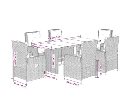 7-Osaline Aiamööbli Komplekt Patjadega, Beež, Polürotang
