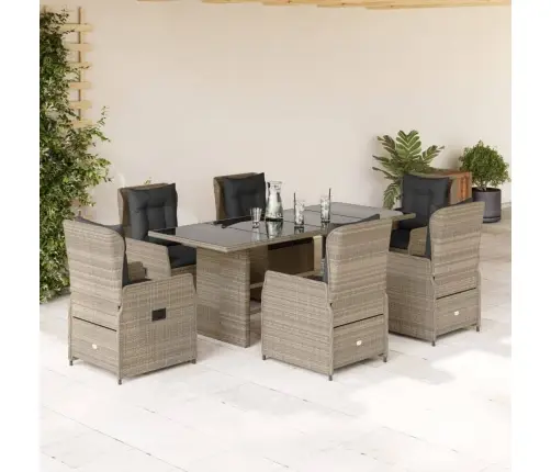 Sodo Komplektas Su Pagalvėlėmis, 7 Dalių, Pilkas, Poliratanas