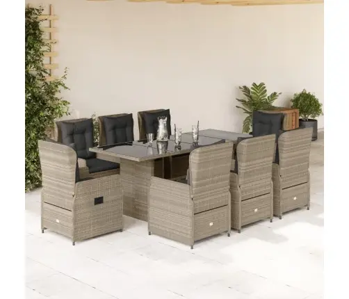 9-Osaline Aiamööbli Komplekt Patjadega, Helehall, Polürotang