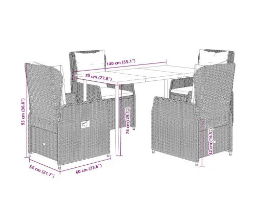 5-Daļīgs Dārza Mēbeļu Komplekts, Matrači, Melna Pe  Rotangpalma Vidaxl