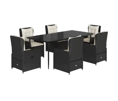 7-Osaline Aiamööblikomplekt Patjadega, Must, Polürotang