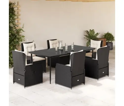 7-Osaline Aiamööblikomplekt Patjadega, Must, Polürotang