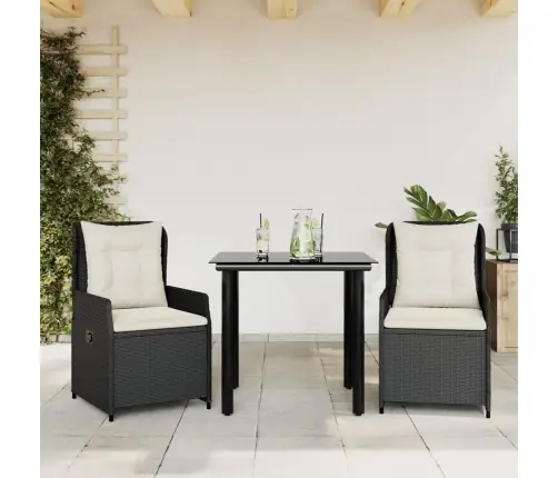 3-Osaline Aiamööbli Komplekt Patjadega, Must, Polürotang