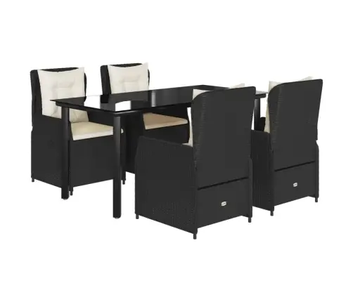 5-Daļīgs Dārza Mēbeļu Komplekts, Matrači, Melna Pe  Rotangpalma Vidaxl