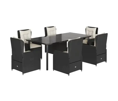 7-Osaline Aiamööblikomplekt Patjadega, Must, Polürotang
