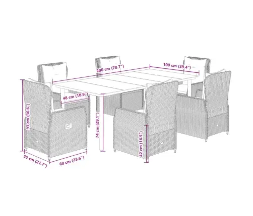 7-Osaline Aiamööblikomplekt Patjadega, Must, Polürotang
