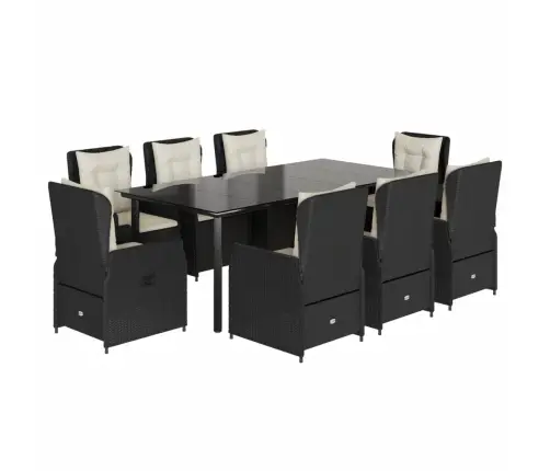 9-Daļīgs Dārza Mēbeļu Komplekts, Matrači, Melns, Pe Rotangpalma Vidaxl