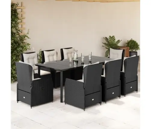 9-Daļīgs Dārza Mēbeļu Komplekts, Matrači, Melns, Pe Rotangpalma Vidaxl