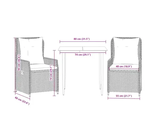 3-Daļīgs Dārza Mēbeļu Komplekts, Matrači, Brūna Pe Rotangpalma Vidaxl