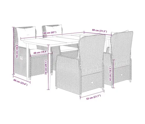 Sodo Komplektas Su Pagalvėlėmis, 5 Dalių, Rudas, Poliratanas